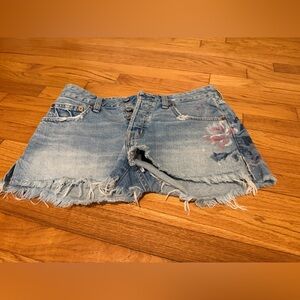 Abercrombie Denim Frayed Hem Women Shorts with floral paint details